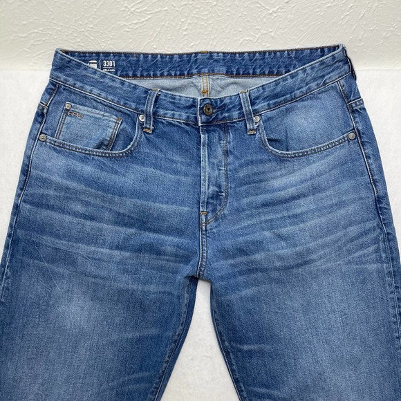 G-Star Raw Mens 35x38 Long 3301 Relaxed Fit Medium Wash Straight Leg Jeans - Picture 2 of 11